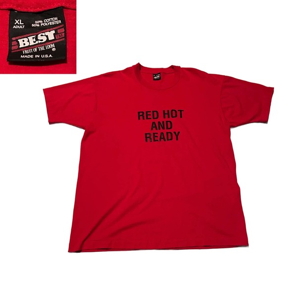 1980s Red Hot and Ready Novelty Humor T Shirt Single Stitch / Men’s Large * - Picture 1 of 4